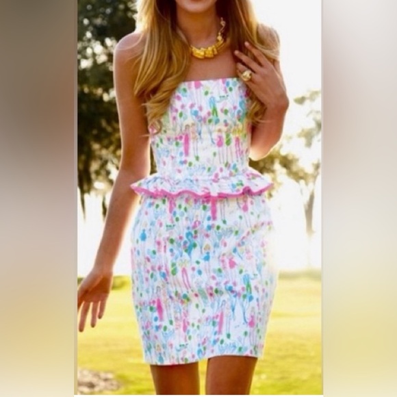 RARE Lilly Pulitzer Lowe Peplum Dress POP! Party 4 EUC - Picture 2 of 12